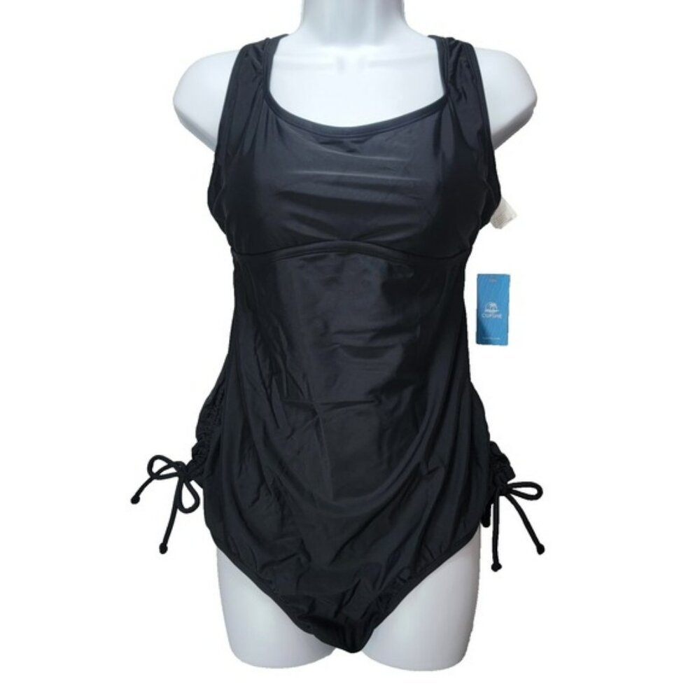 New Cupshe One Piece Swimsuit Womens XL  Cutout Back Ruched Side Bow Tie Modest